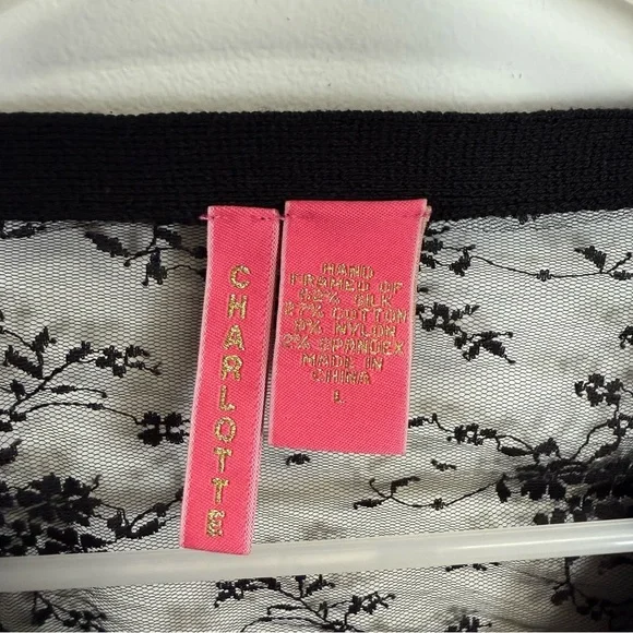 Charlotte Tarantola Sweater Large Black Lace Floral Crystal Button Cardigan - Picture 5 of 10